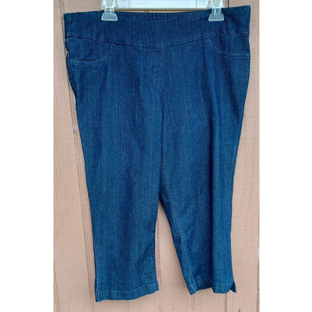 Petite 14P Stretch Denim Capris Pull On Blue Cropped Summer Casual - Picture 2 of 8